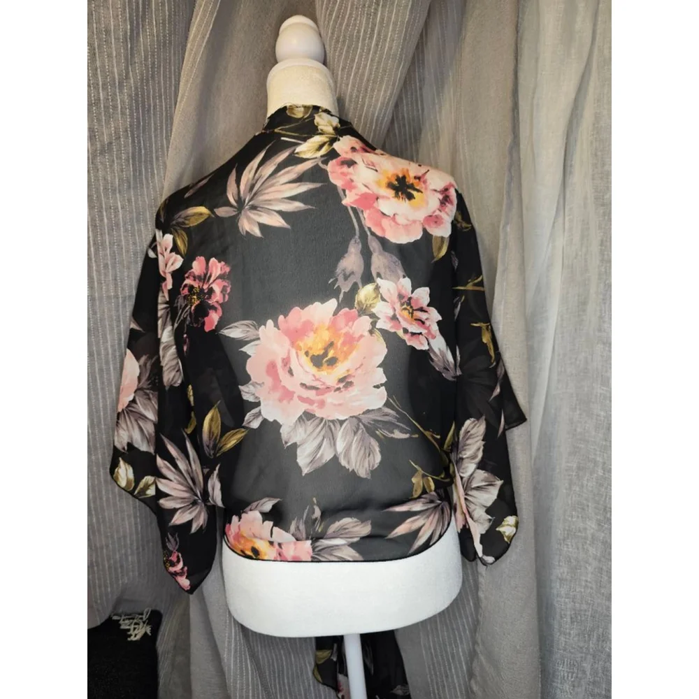 Black Whimsagoth Floral Blouse/wrap M - Picture 3 of 5